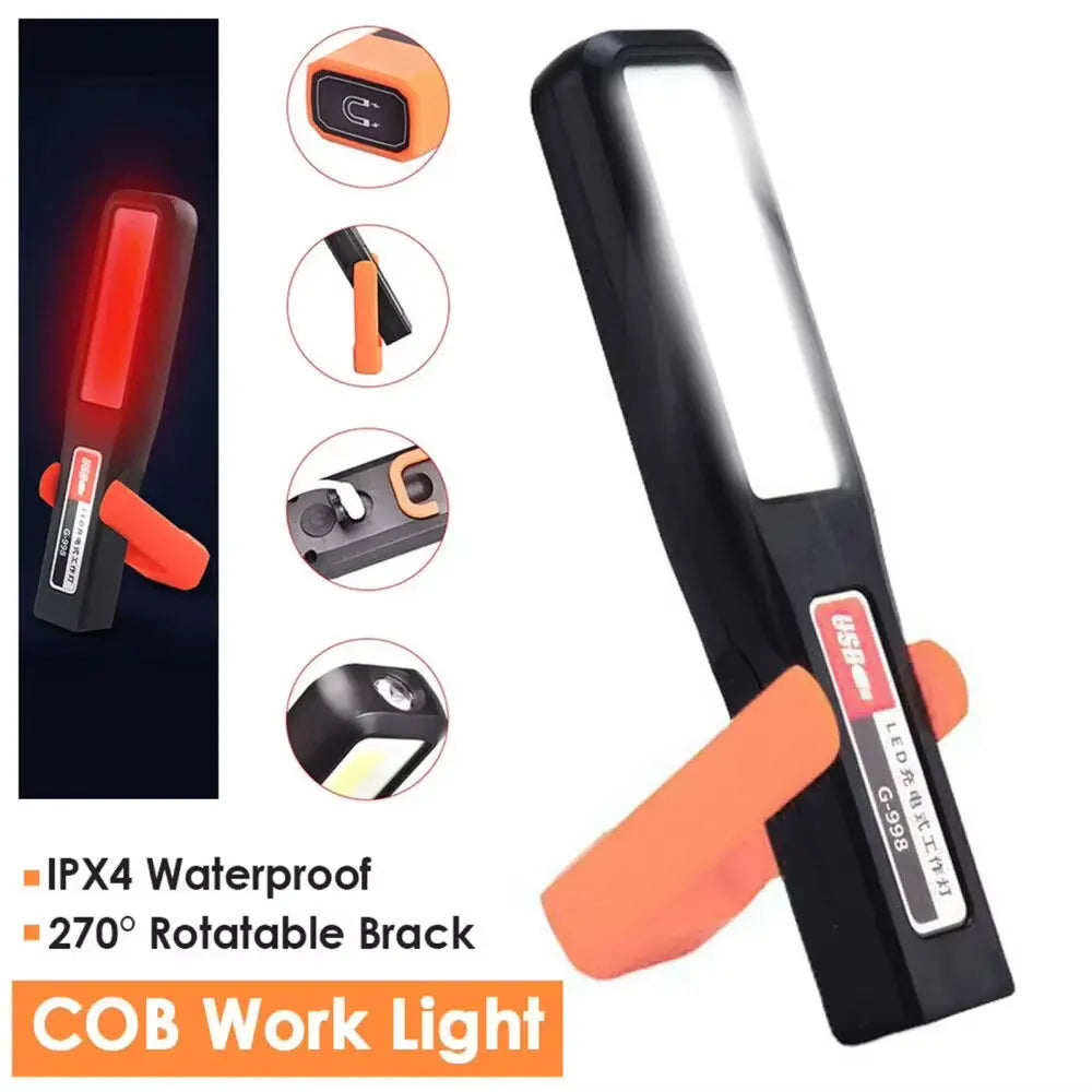 Linterna LED COB Recargable USB con Imán para Taller y Garaje
