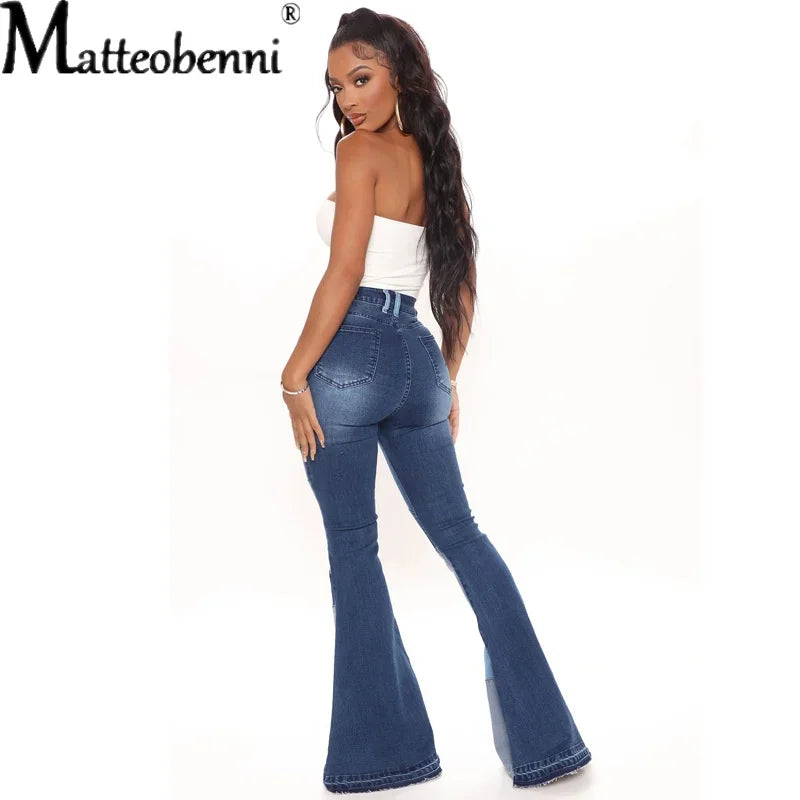 Pantalones Vaqueros Acampanados de Cintura Alta para Mujer