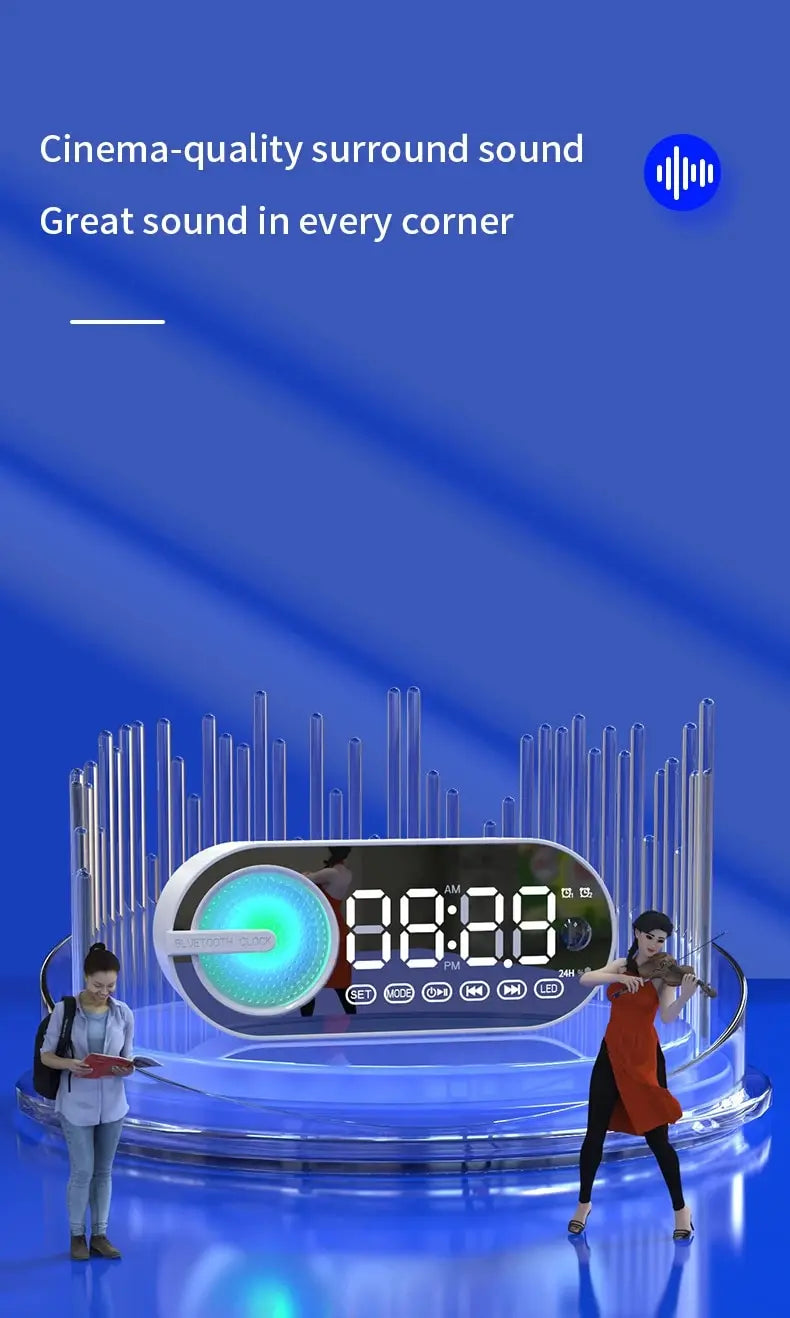 Radio Reloj Despertador Recargable USB, Altavoz Bluetooth Portátil RGB, FM, Pantalla Grande, Silencioso, Espejo Digital, para Dormitorio, Oficina, Escritorio
