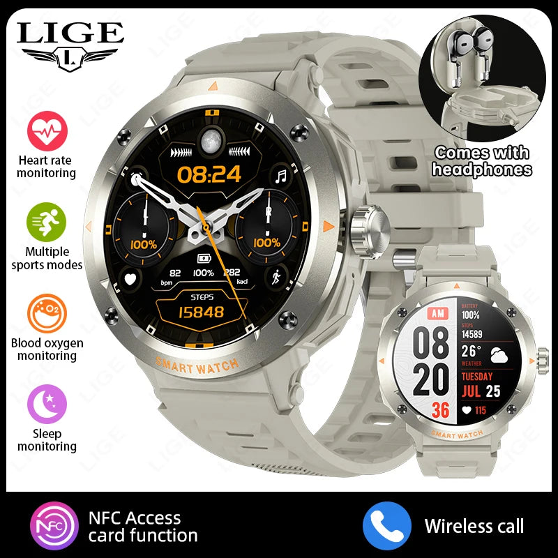 Smartwatch LIGE 2 en 1 con auriculares TWS Bluetooth, NFC y rastreador deportivo