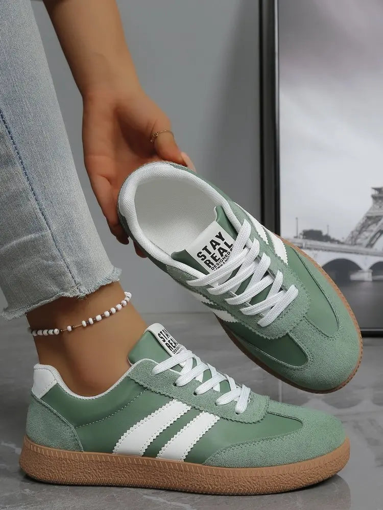 Zapatillas ligeras y cómodas para mujer, zapatos deportivos con cordones a rayas a la moda, zapatillas informales transpirables verdes de talla grande