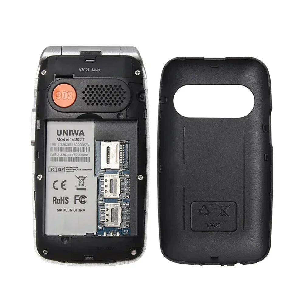 UNIWA V202T teléfono abatible pantalla Dual botón grande tarjetas SIM duales red 4G soporte para teléfono móvil base de carga para personas mayores