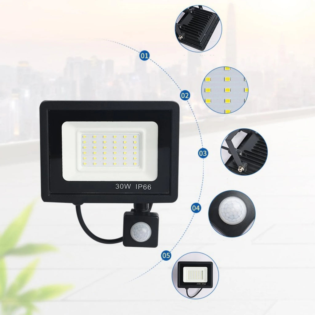 Reflector LED con Sensor de Movimiento IP66 para Exteriores 10W-50W