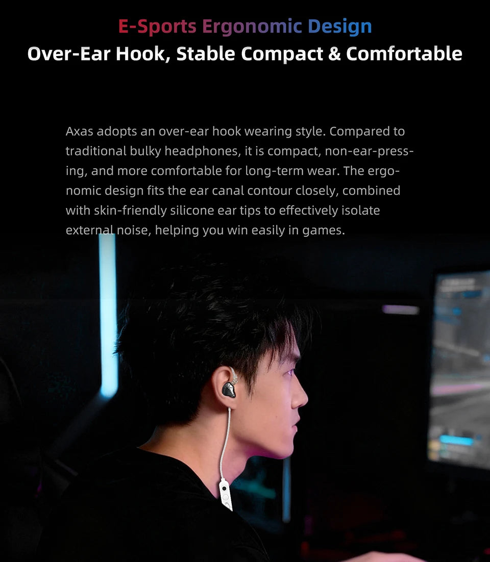 Audífonos Intrauditivos para Juegos KZ Axas FPS-Tuned con Posicionamiento de Sonido a Nivel de Radar y Diseño Ergonómico de Gancho para la Oreja (Pre-orden)