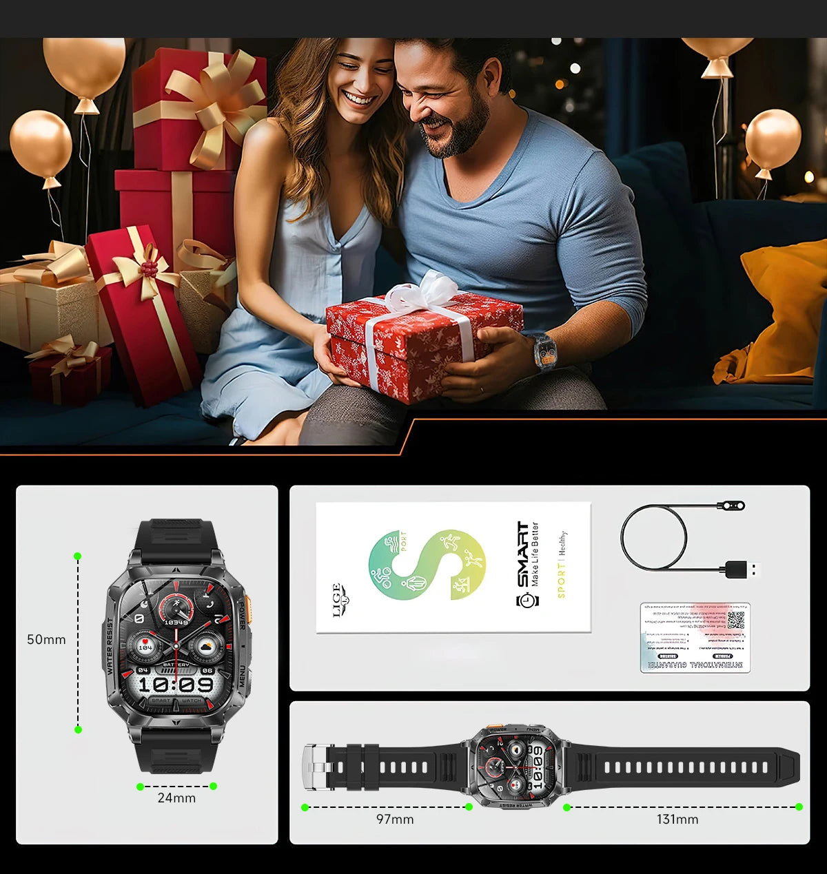 LIGE Reloj Inteligente Militar 1400mAh IP68