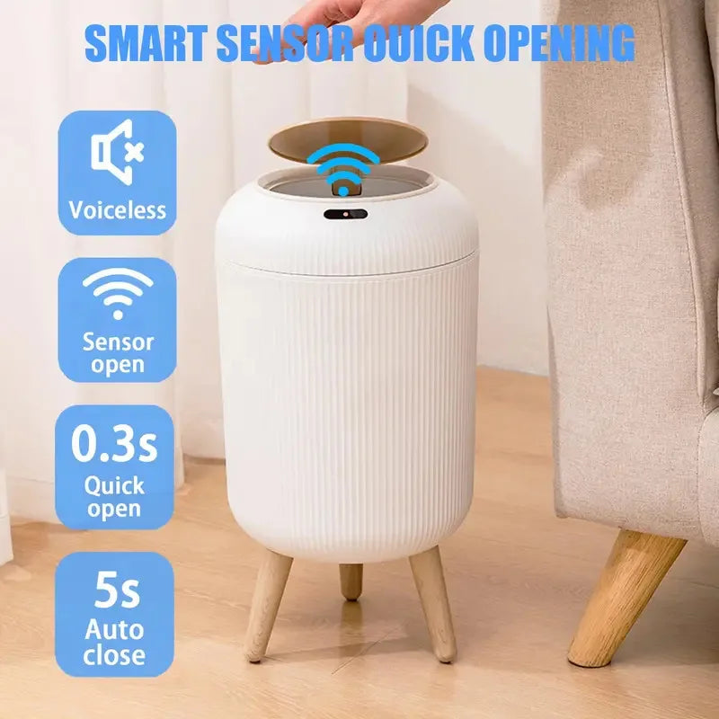Cubo de Basura con Sensor de Movimiento de 10L, Automático con Tapa, Cubo de Basura Inteligente de Plástico Pequeño para Dormitorio, Baño, Cocina, Oficina