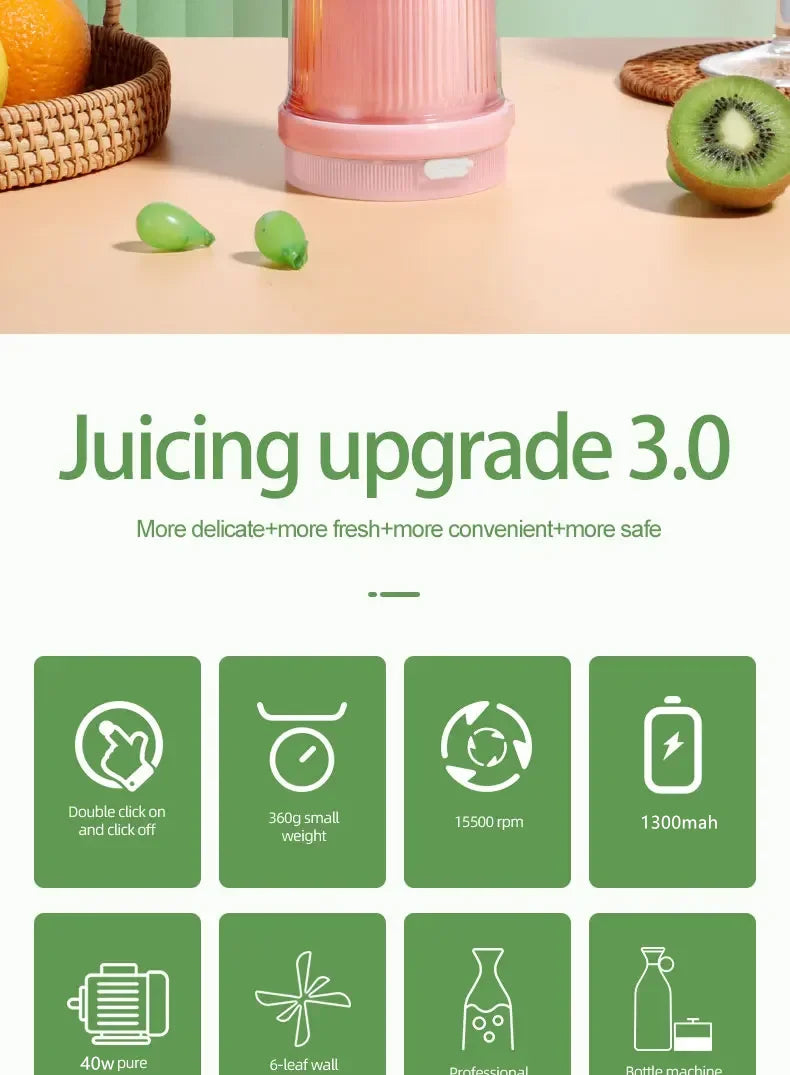Taza exprimidora eléctrica, licuadora de 6 hojas, máquina para batidos, herramienta portátil USB para mezclar leche y fruta, Mini licuadora de jugo fresco