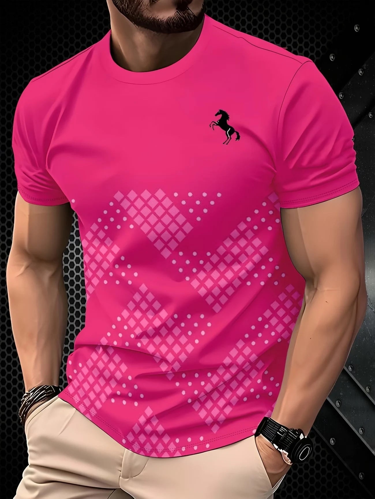 Camiseta 3D Degradado para Hombre, Estampado Ondas Turquesa y Dorado