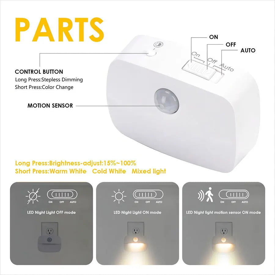Luz LED Nocturna con Sensor de Movimiento para Enchufe