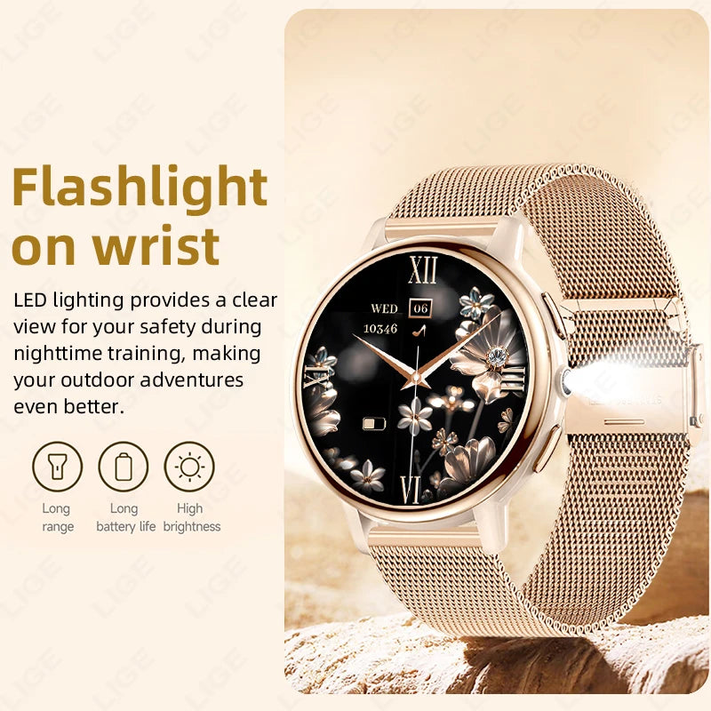 Reloj inteligente LIGE para mujer con pantalla AMOLED y llamadas Bluetooth