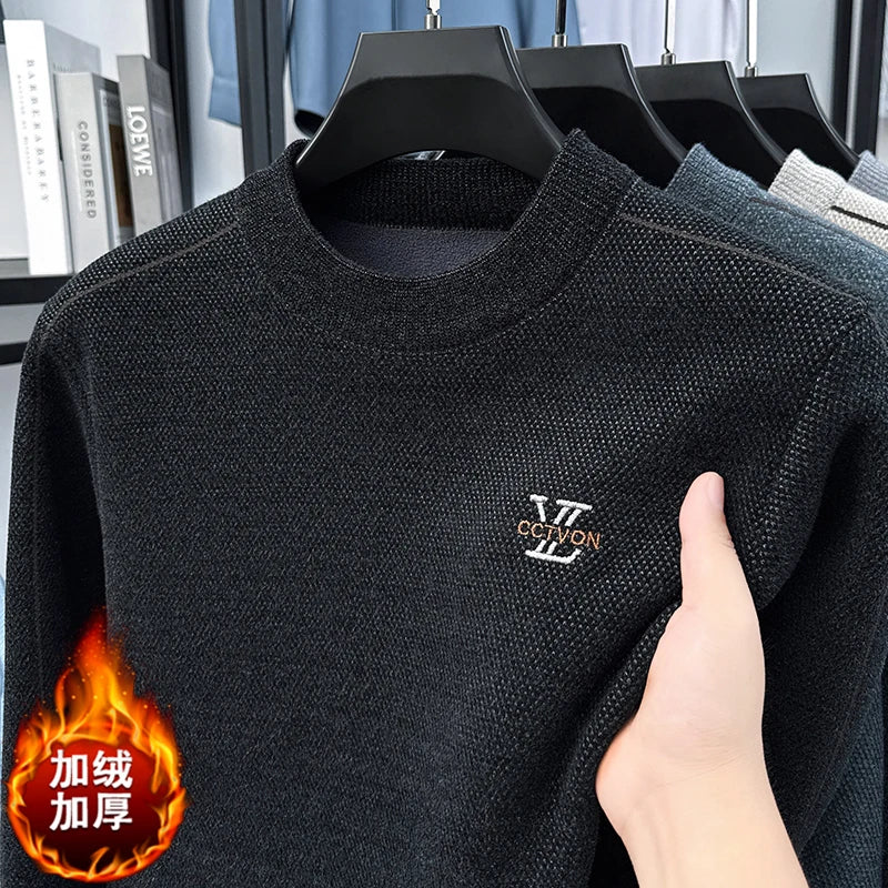 Suéter de Hombre Cuello Redondo Grueso de Invierno Color Sólido