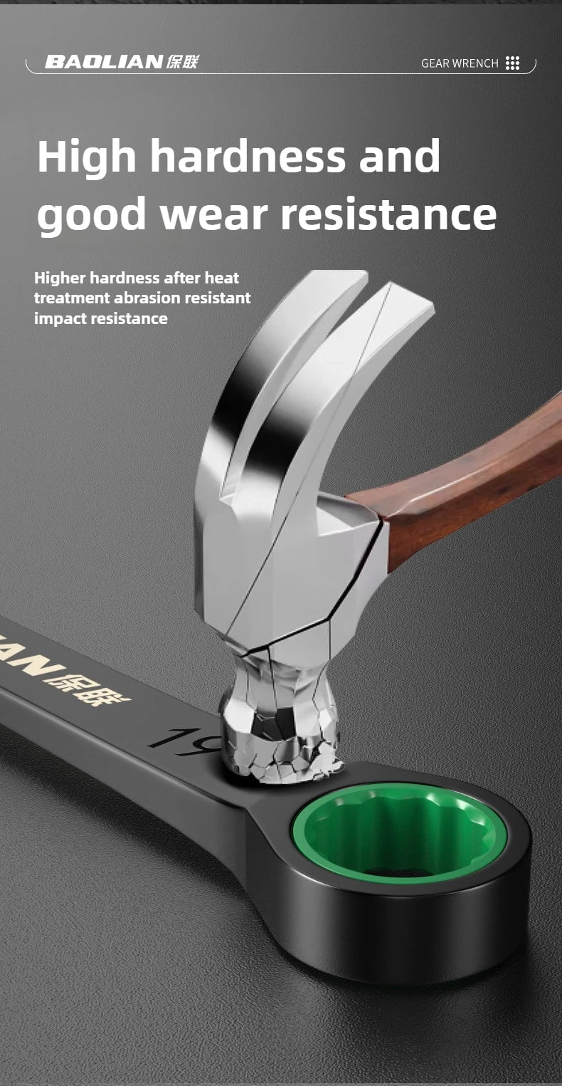 BAOLIAN Llave de trinquete de flor de ciruelo rápida direccional dual, herramienta de llave de doble uso de apertura pequeña automática de grado industrial