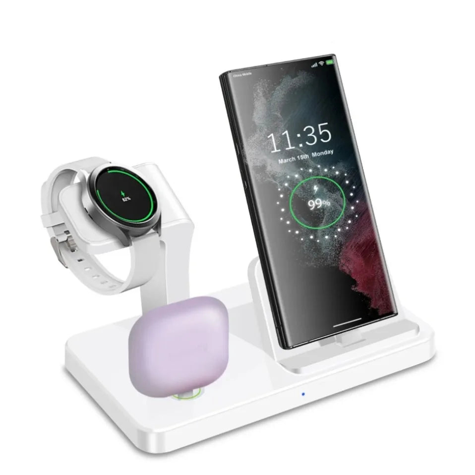 Base de Carga Inalámbrica 3 en 1 de 15W para Samsung S26 S25 S24 Galaxy Watch 8/7/6/5/4 Buds Pro4/3 con Puerto Tipo C, Estación de Carga Rápida
