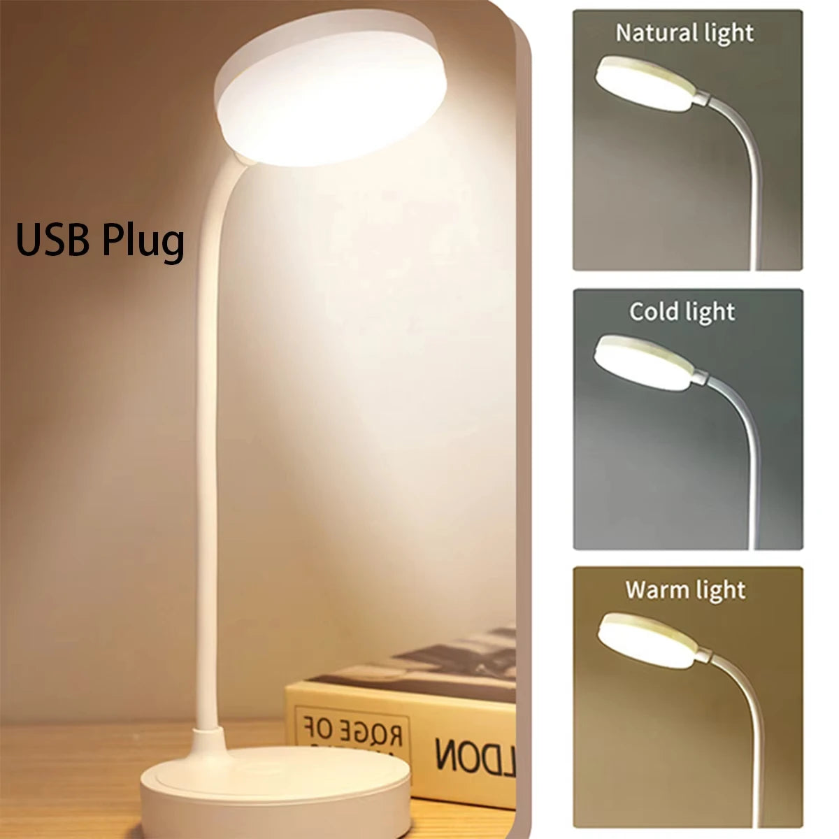 Lámpara de Escritorio LED USB con Atenuación Continua y 3 Colores