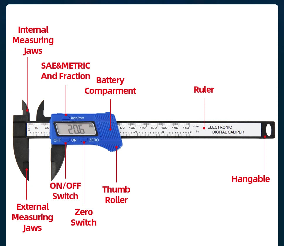 Calibrador de plástico pacômetro calibrador Digital regla electrónica Vernier calibre Digital herramienta de medición calibrador Digital micrómetro