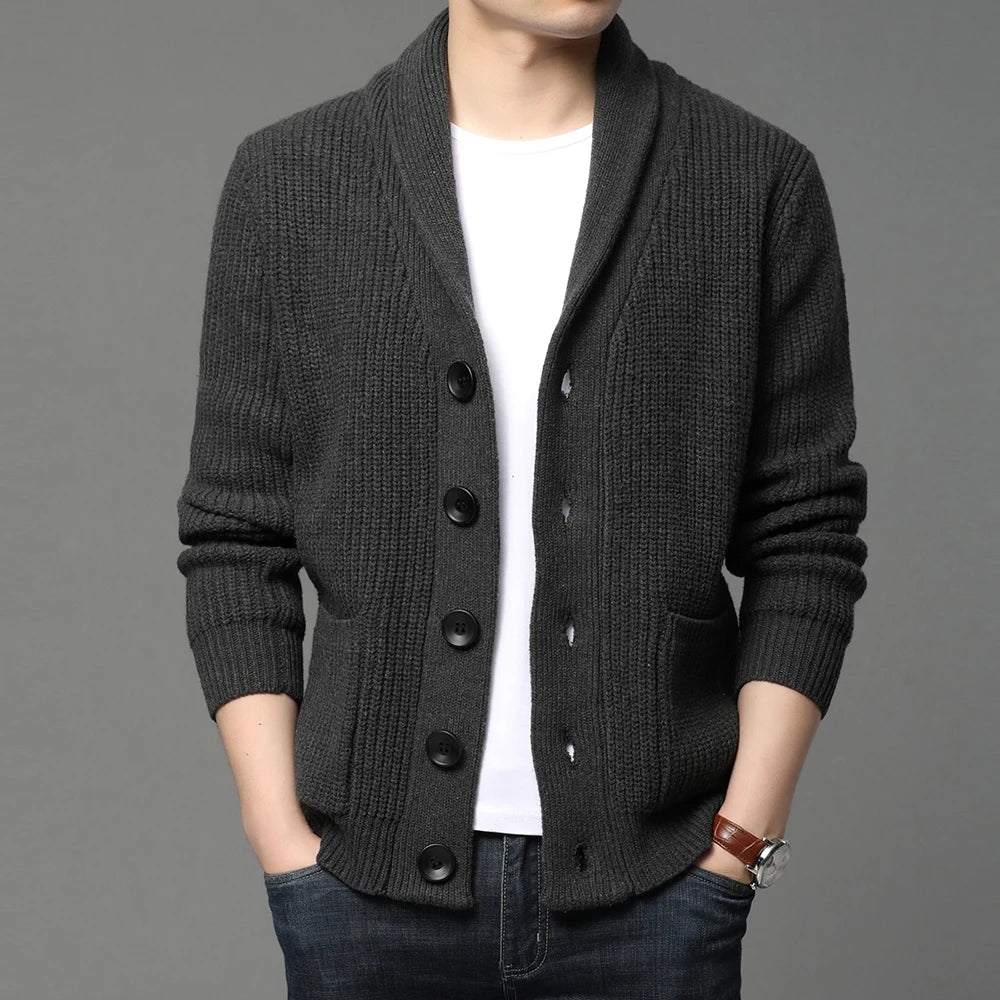 Suéter grueso de lana de gama alta para hombre, Chaqueta de punto de Cable, abrigos casuales, marca de moda coreana, otoño, invierno, 2021