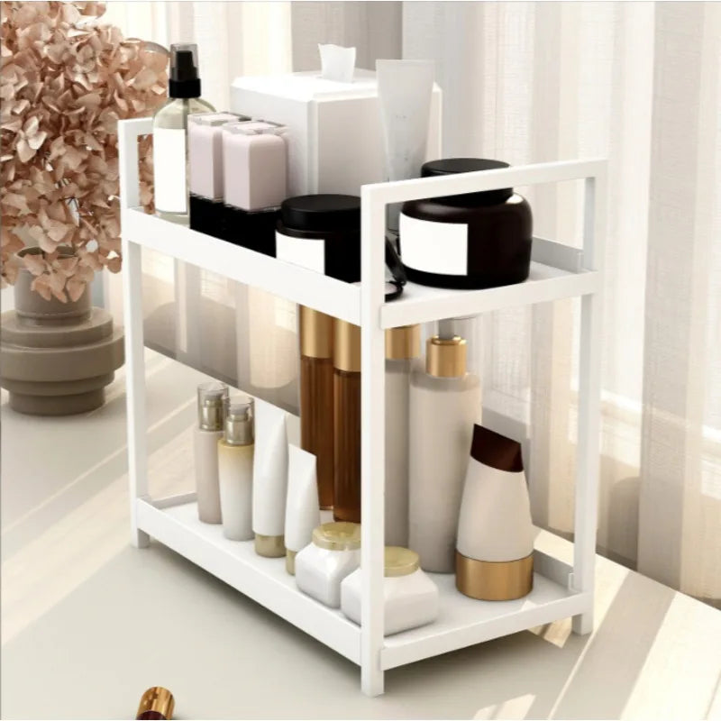 Organizador de maquillaje de doble nivel para tocador y baño