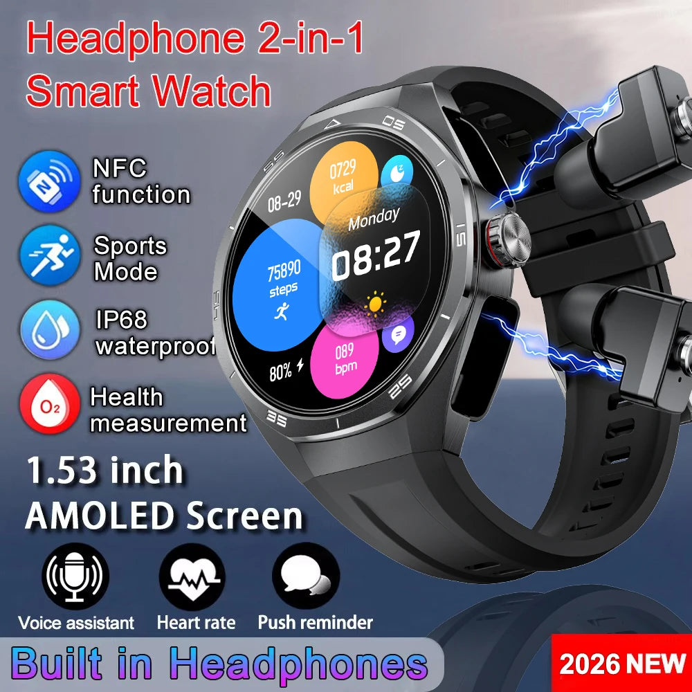 Smartwatch LIGE 2 en 1 con auriculares TWS, llamadas Bluetooth y monitor de salud