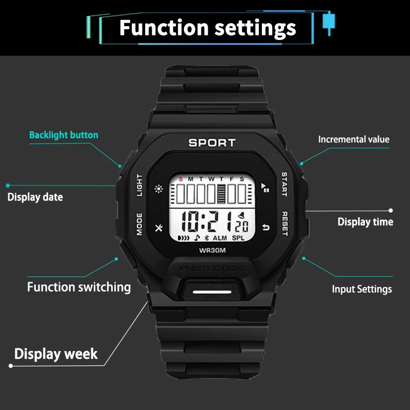 Reloj deportivo YIKAZE para hombre, relojes digitales LED resistentes al agua, tendencia de aventura al aire libre para estudiantes, reloj electrónico multifuncional para regalo