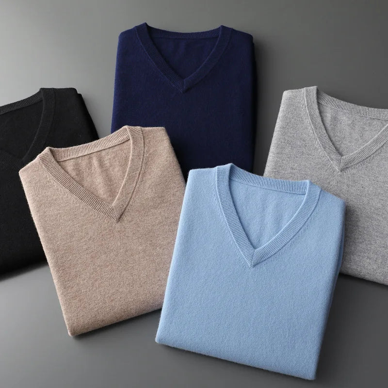 Buzo de punto con cuello en V para hombre - Algodón y Cachemira
