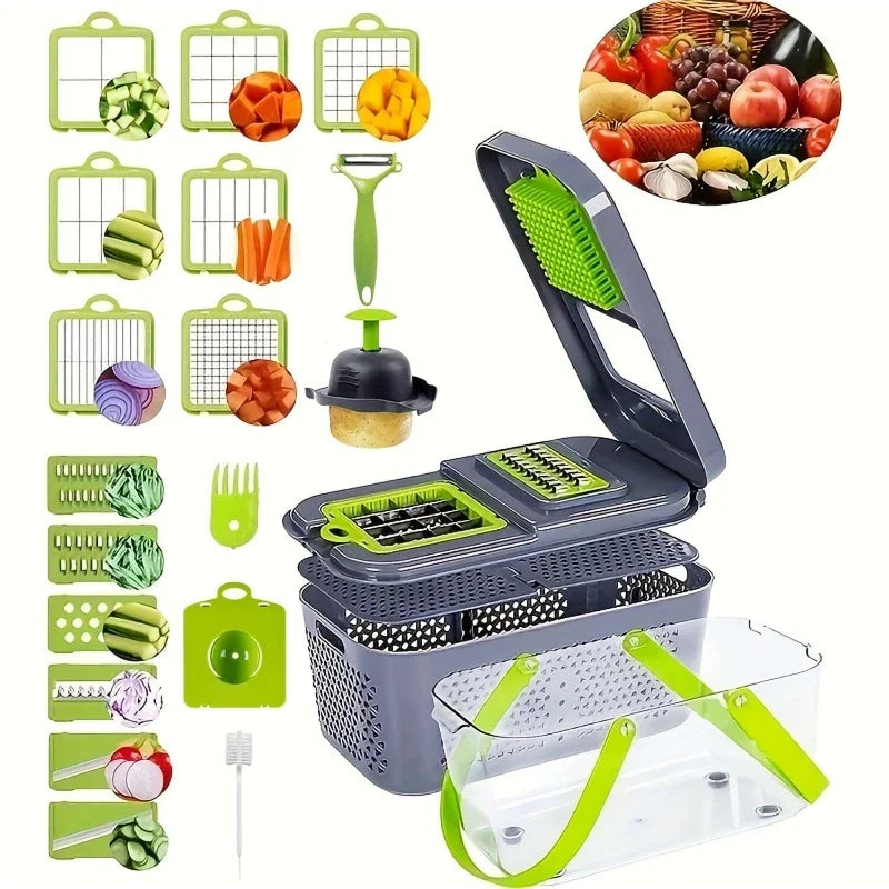 Set 22 Piezas Picadora Manual Cortador Verduras y Cebolla