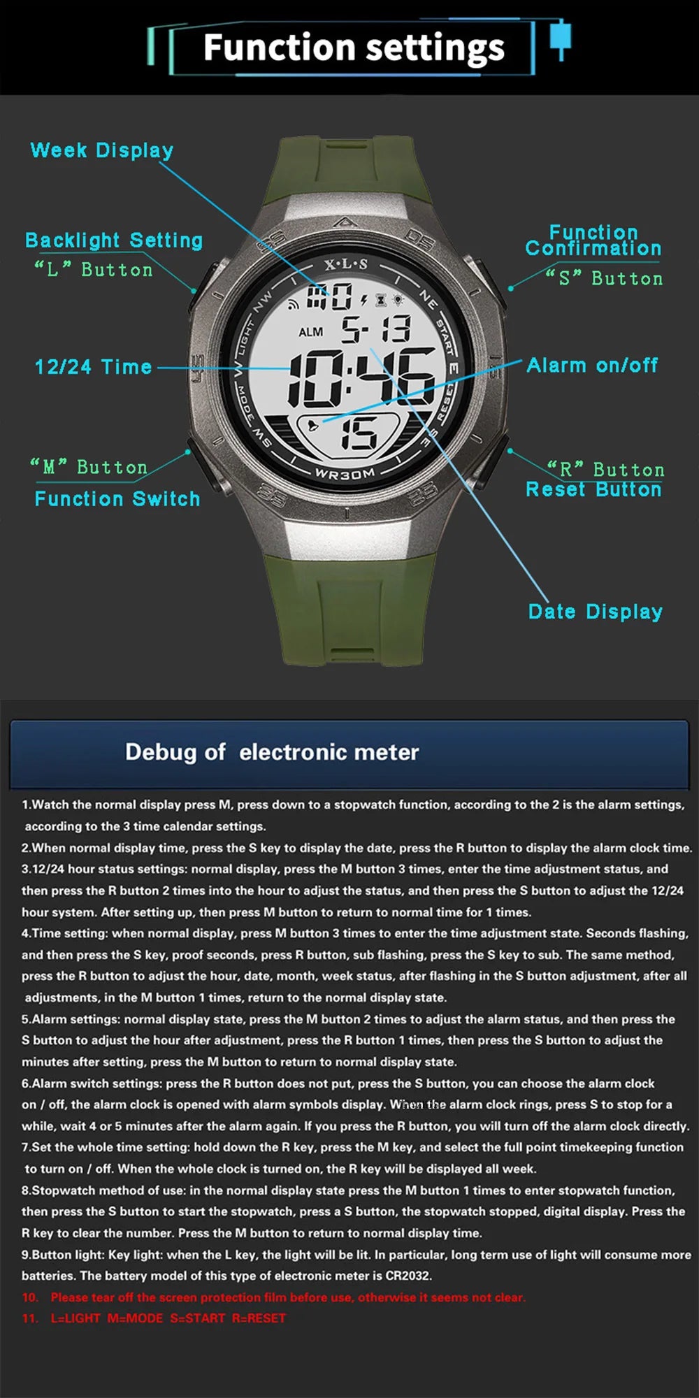 Reloj deportivo MAYZHISU para hombre, relojes de pulsera digitales LED resistentes al agua, cronómetro, despertador, relojes deportivos luminosos para hombres y adolescentes