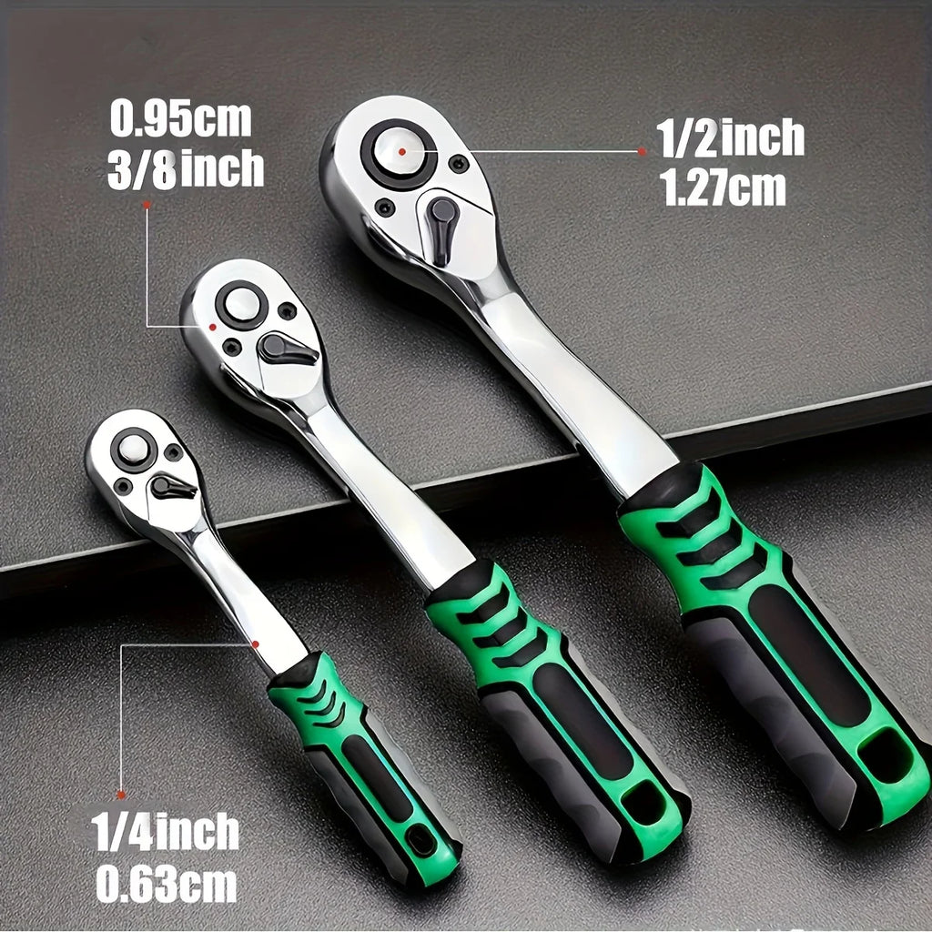 Juego de casquillos 72Drive 1/4 "-3/8"-1/2", llaves de trinquete, casquillos compactos para reparación de automóviles, herramienta mecánica para reparación de automóviles