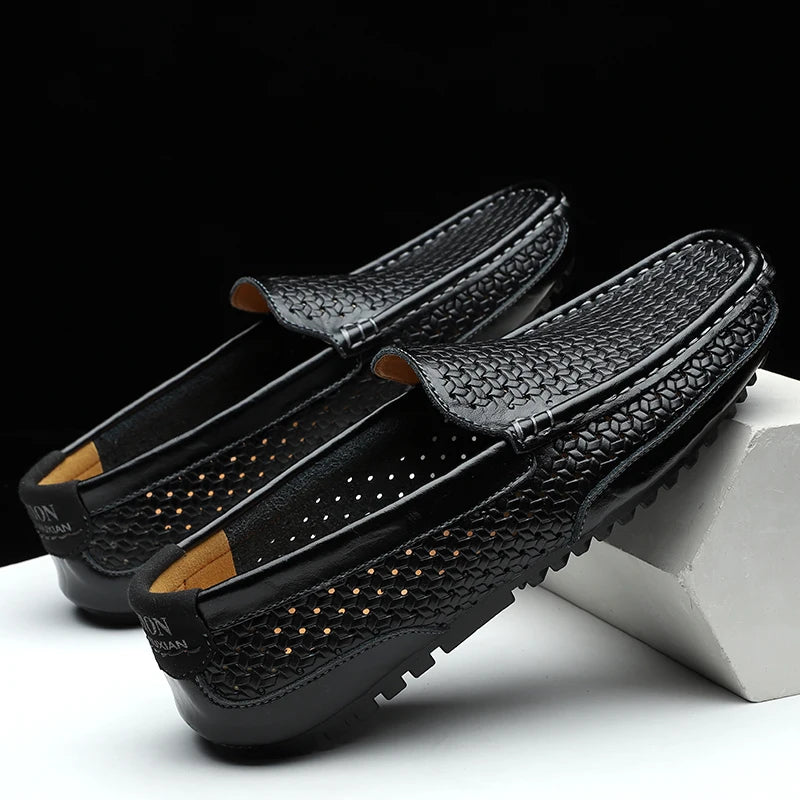 Zapatos Negros para Hombre 2026, Mocasines Casuales de Cuero Genuino, Marca de Lujo Italiana, Transpirables, Estilo Náutico