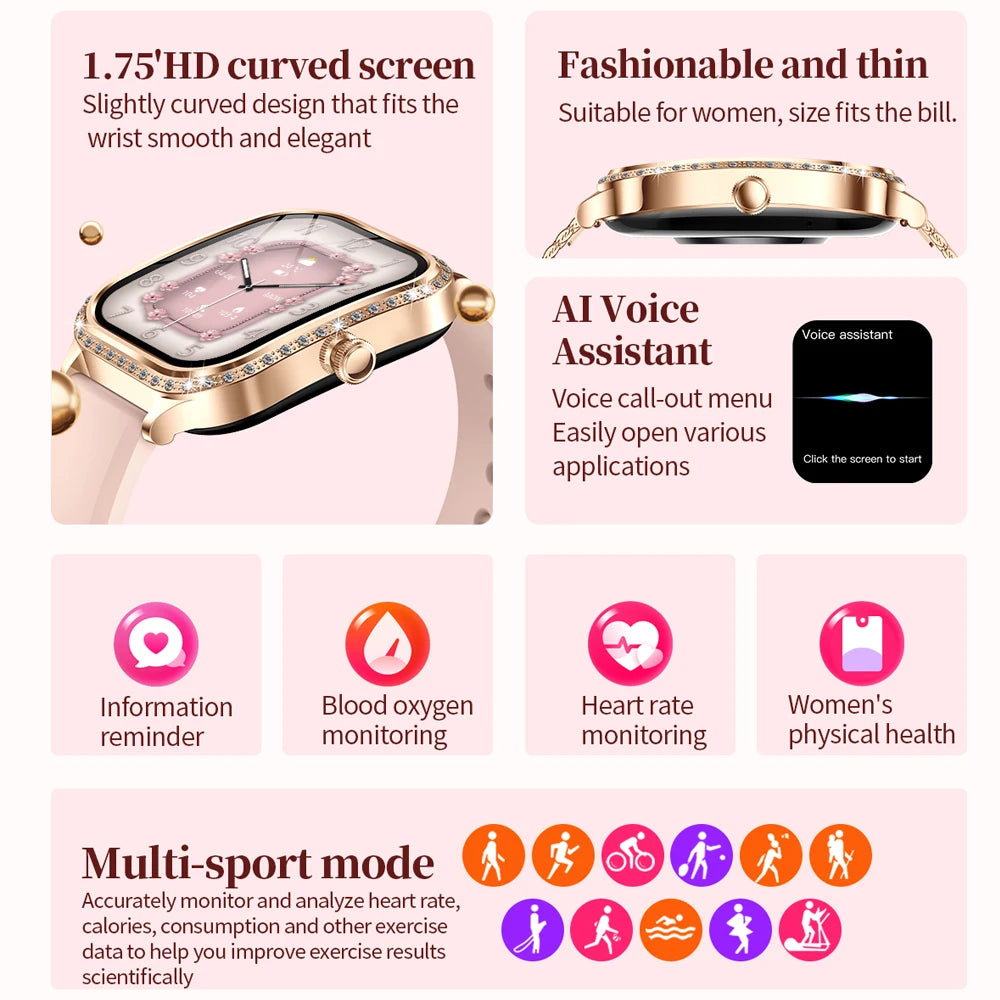 Reloj Inteligente Mujer HD 1.75 Fitness Bluetooth