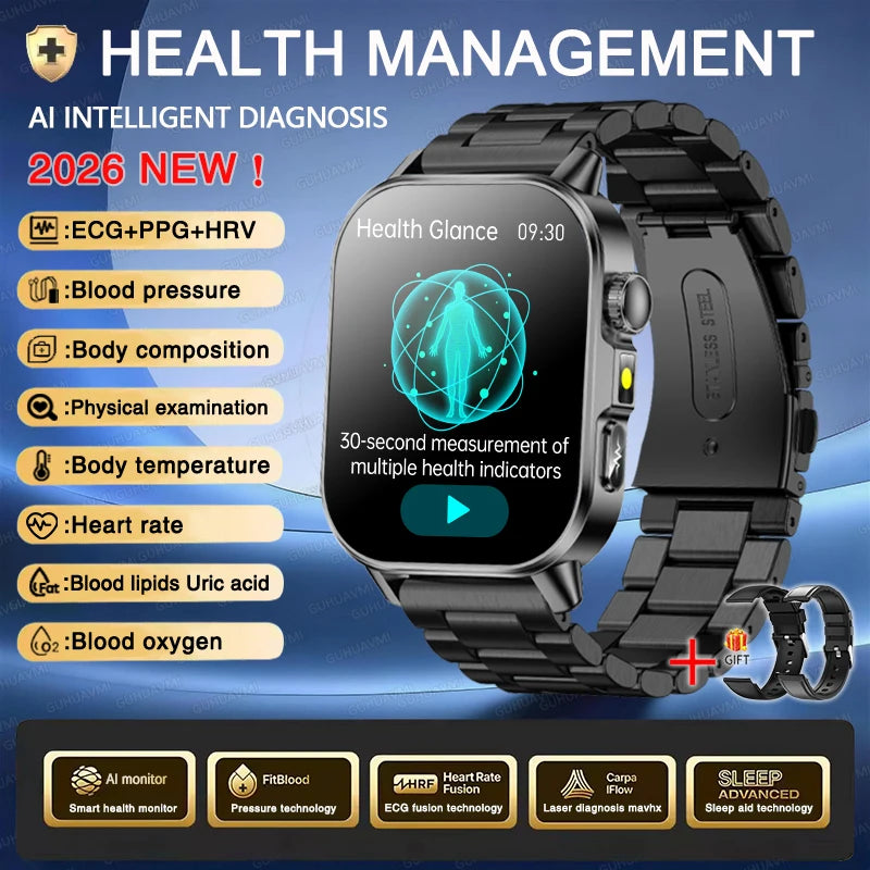 Reloj Inteligente ECG con Diagnóstico Preciso de Salud, Presión Arterial y Ácido Úrico