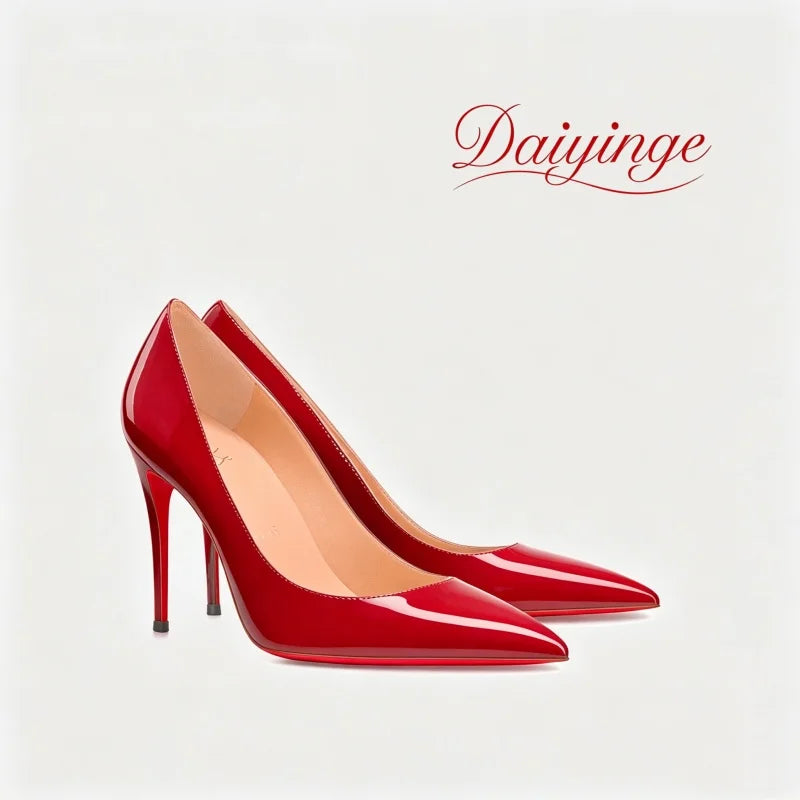 Stilettos de Mujer Charol Suela Roja Punta Fina Tacón Alto