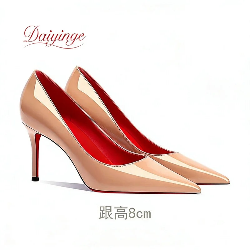 Zapatos de Tacon de Aguja con Suela Roja para Mujer, Punta Fina