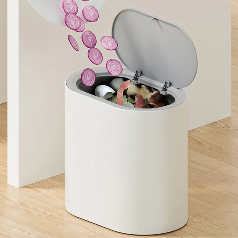 Cubo de basura tipo prensa con tapa, impermeable para baño y hogar