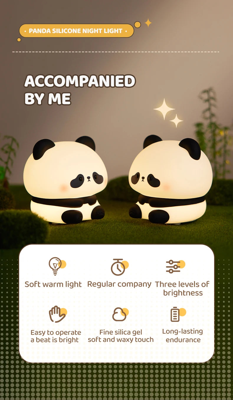 Luz LED nocturna de Panda, bonita luz nocturna de silicona, lámpara de noche táctil recargable por USB, lámpara de sincronización para dormitorio, decoración, regalo para niños