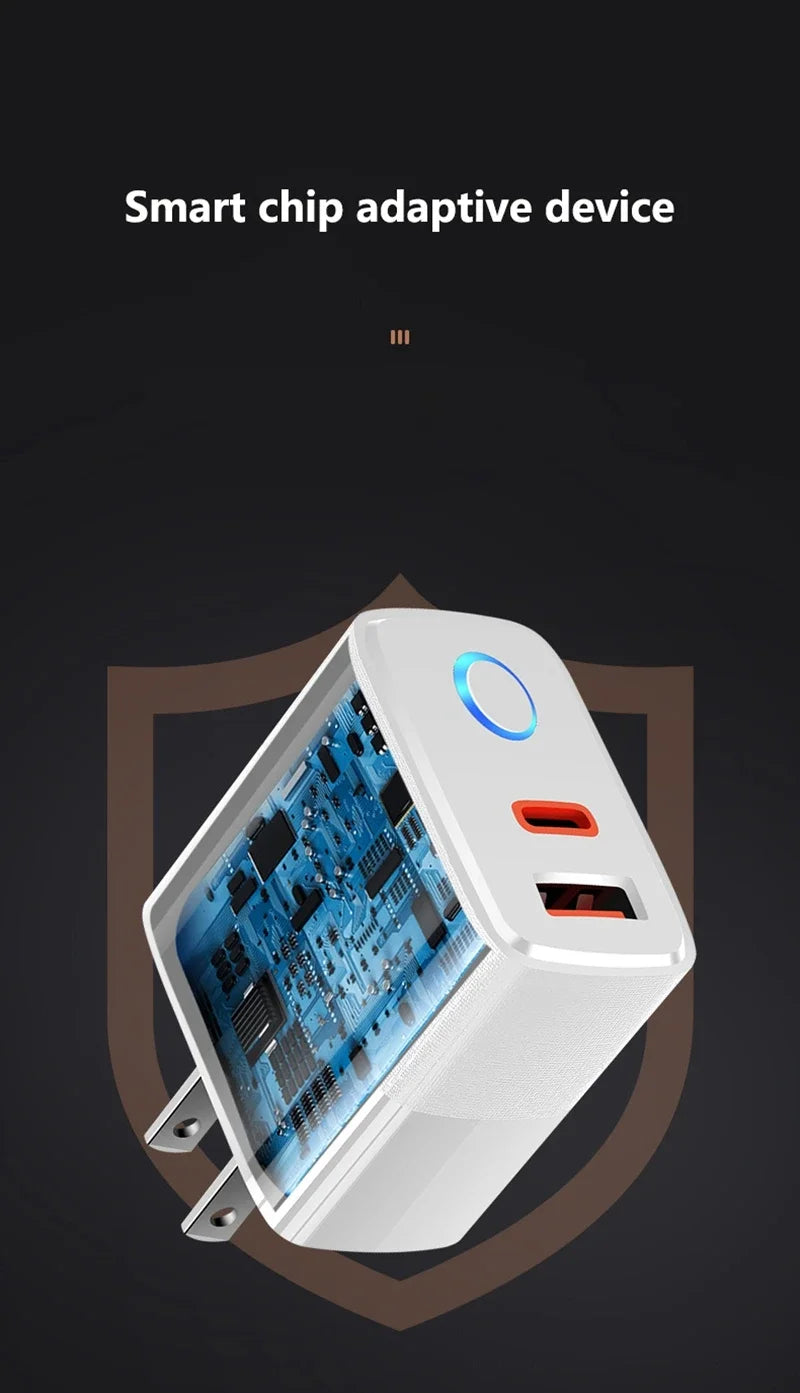 Cargador Rápido Doble Puerto PD+QC5.0 con Indicador LED
