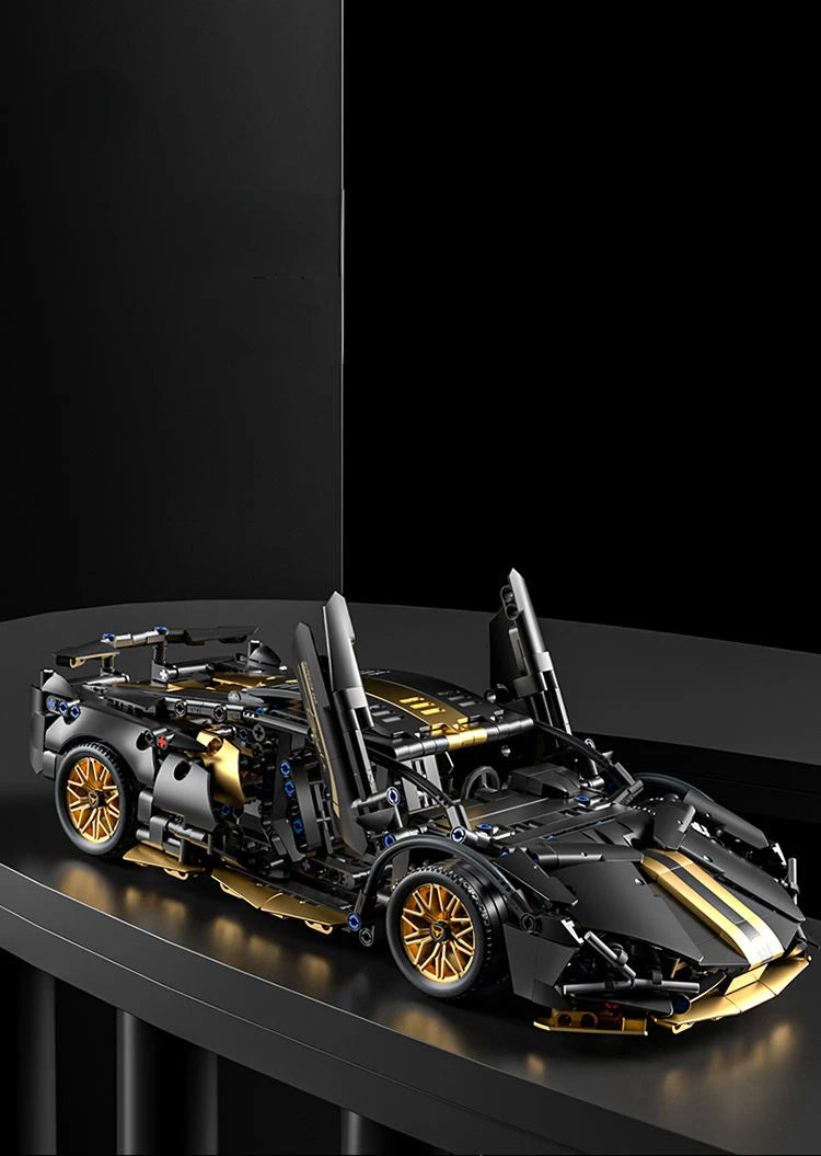 Tecnología 1:14 supercoche negro, bloques de construcción de carreras, coche de ladrillo ensamblado, juguete para regalo para niños, regalo de cumpleaños