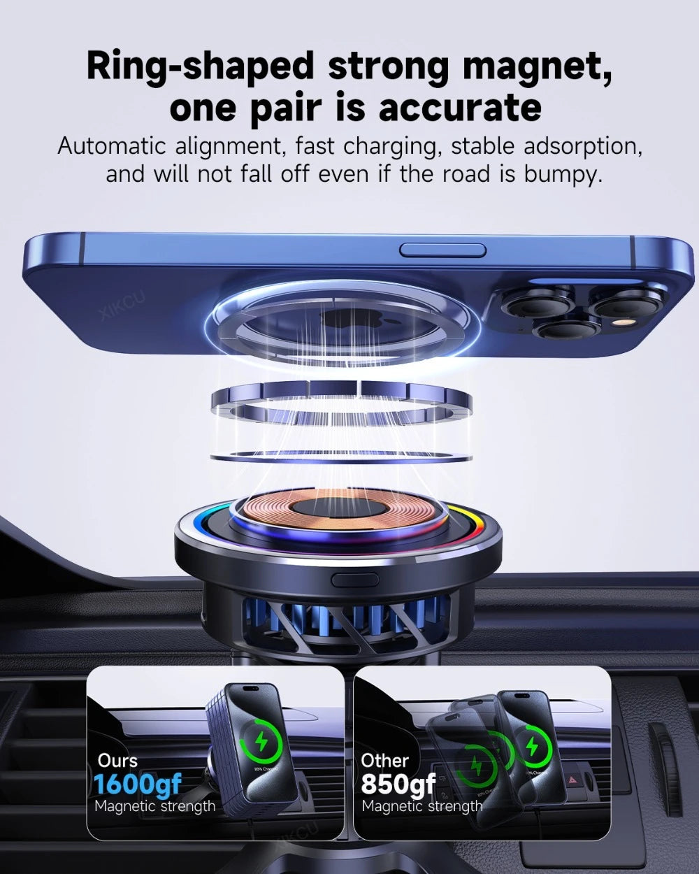 Cargador Inalámbrico Magnético para Auto TEC-Cooler Qi2.2 25W para iPhone 16/17 Pro Max, Carga Rápida, Soporte para Teléfono con Ventilación de Aire para iPhone 17~12