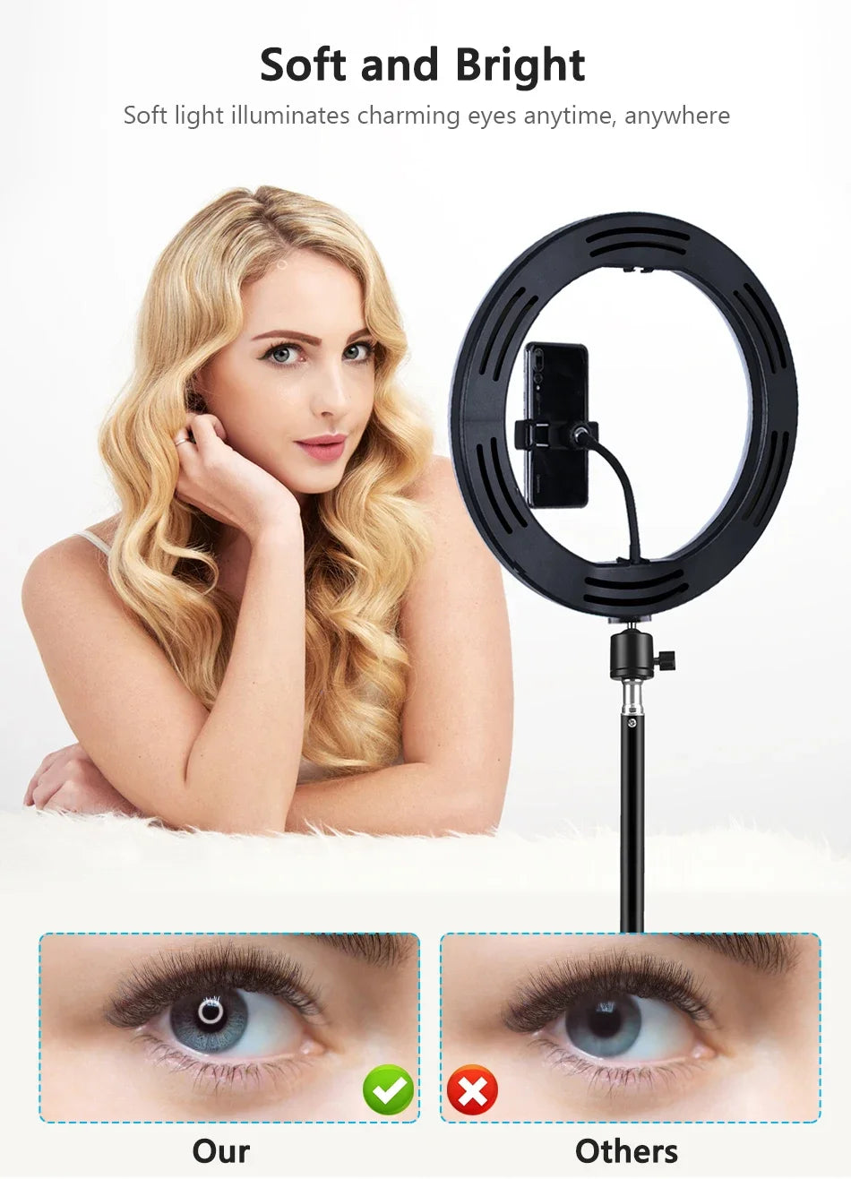 Luz de Video de 26CM, Anillo de Luz LED Regulable para Selfies, Lámpara de Anillo USB con Soporte de Trípode Opcional para Grabación de Video y Maquillaje
