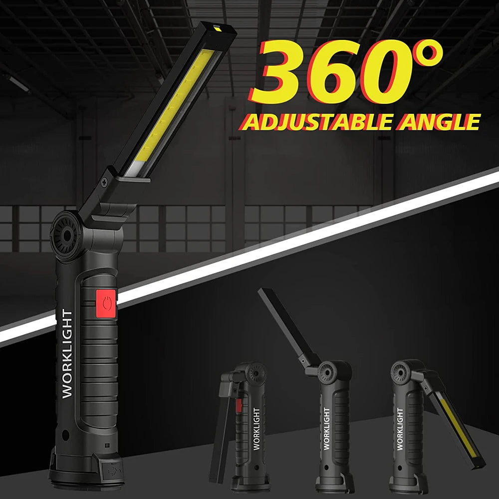 Linterna LED recargable para acampar, luz de trabajo con imán y gancho IP64, resistente al agua, 5 modos de iluminación, adecuada para trabajo nocturno