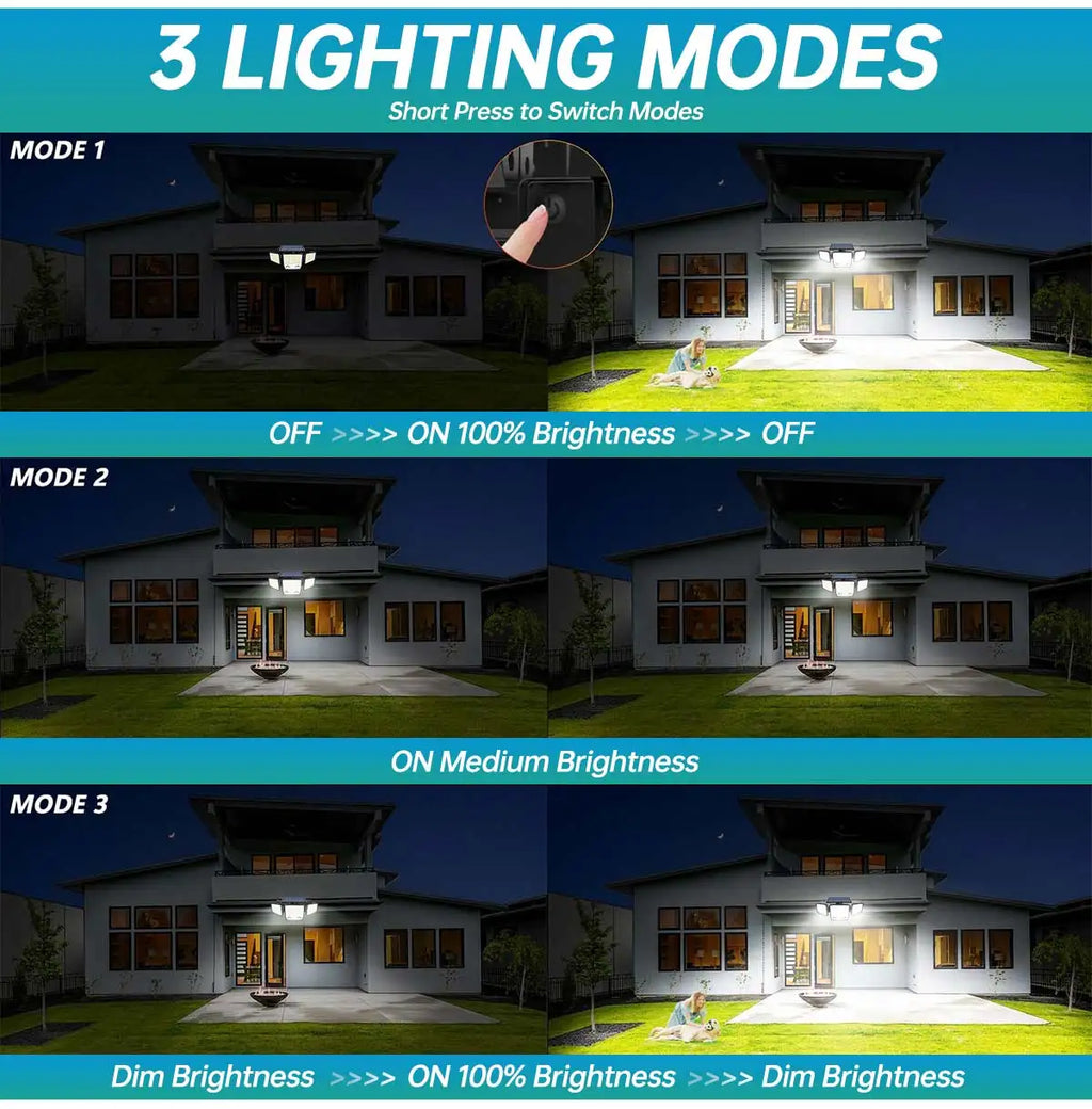 Luz Solar Exterior 3 Cabezales Ajustables con Sensor de Mov