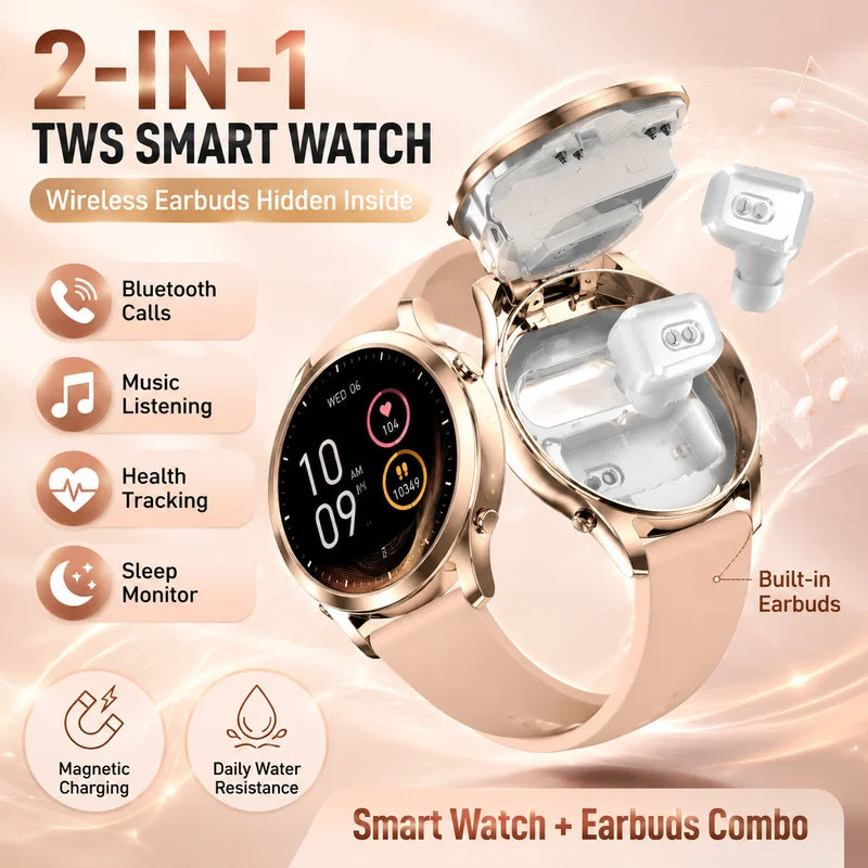 Nuevo Reloj Inteligente 2 en 1 con Auriculares Bluetooth TWS de 1.27 Pulgadas para Mujer, con Monitoreo de Salud, Llamadas BT, Resistente al Agua IP67, 2026