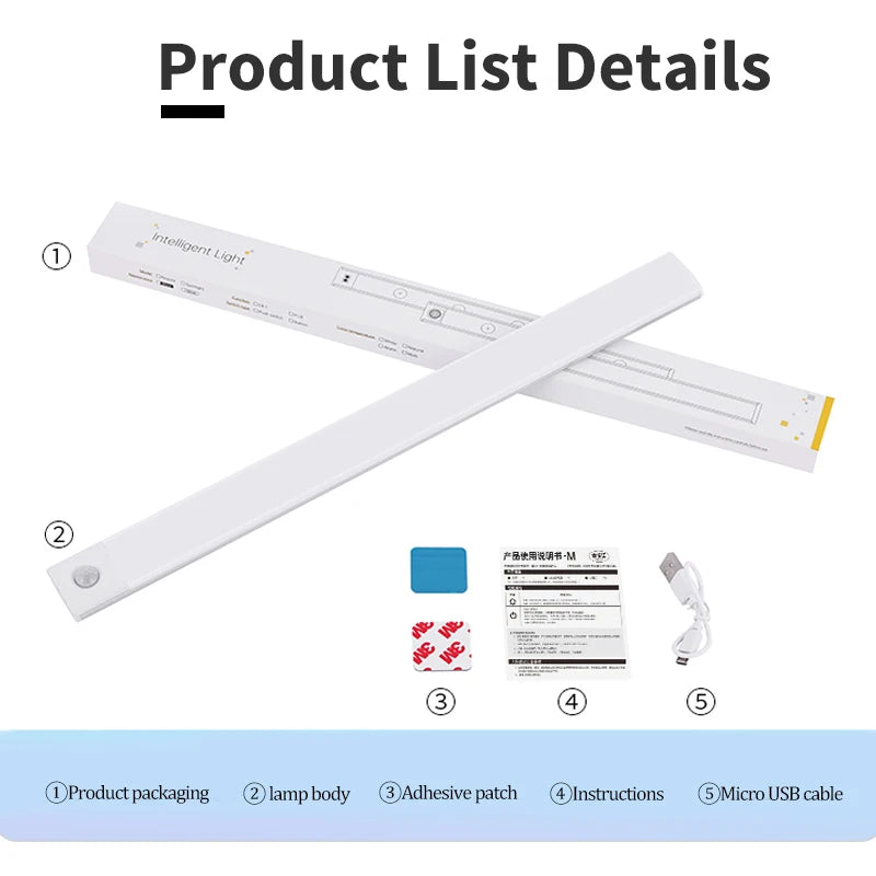 Luz Nocturna LED con Sensor de Movimiento Recargable USB