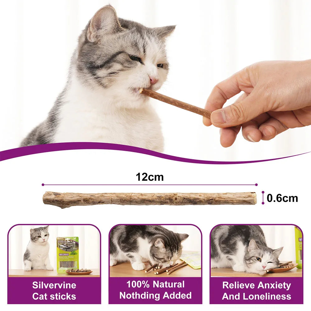 Silvervine palos para gatos, 10 Uds. De juguetes para gatitos, juguetes con hierba gatera, juguetes para masticar, palo de madera, juguetes para la dentición del gatito adecuados para gatos