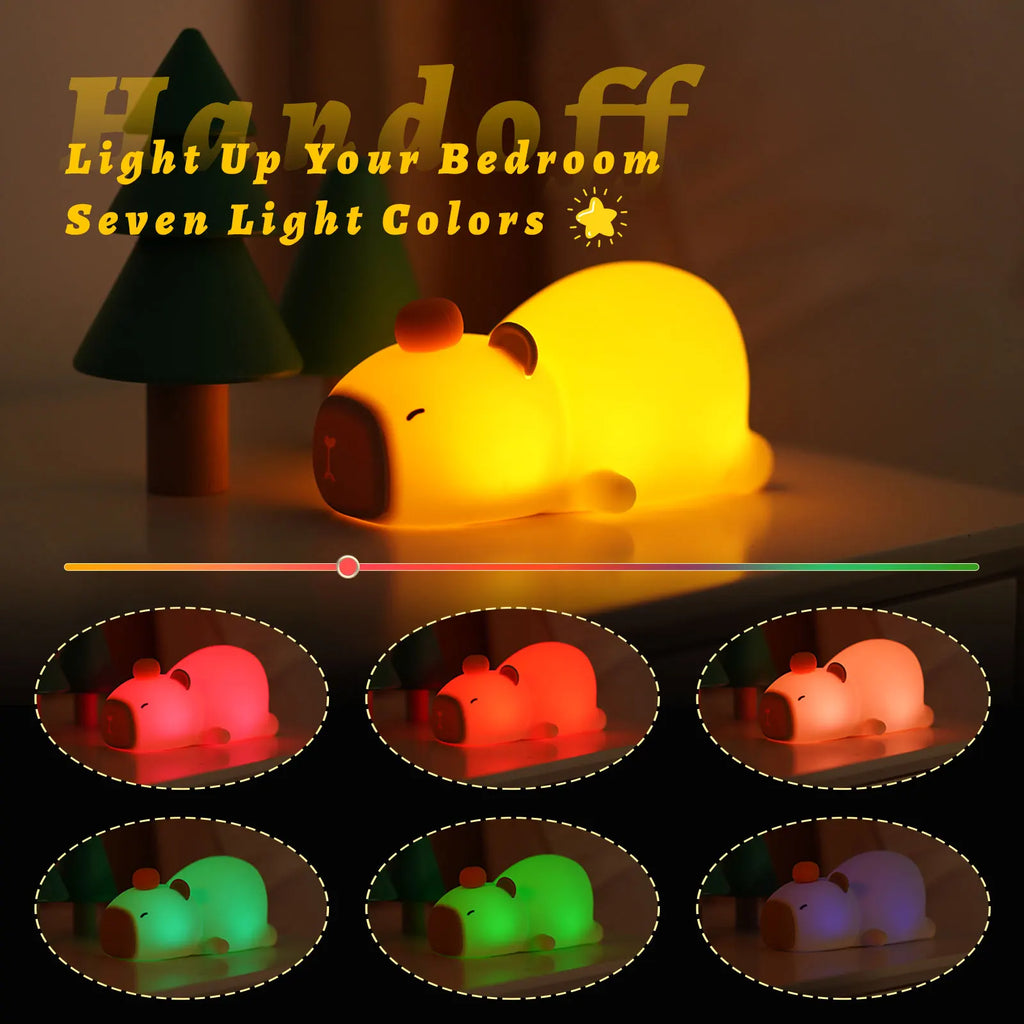 Luz nocturna de capibara, bonita lámpara de silicona, lámpara LED con Sensor táctil, lámpara suave RGB, luz nocturna para niños, decoración de escritorio para dormitorio, regalo