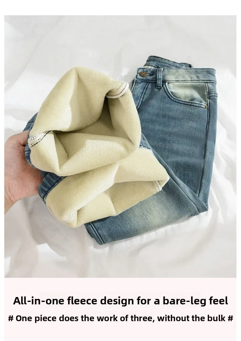 Pantalones Vaqueros Vintage con Forro Polar de Pierna Recta