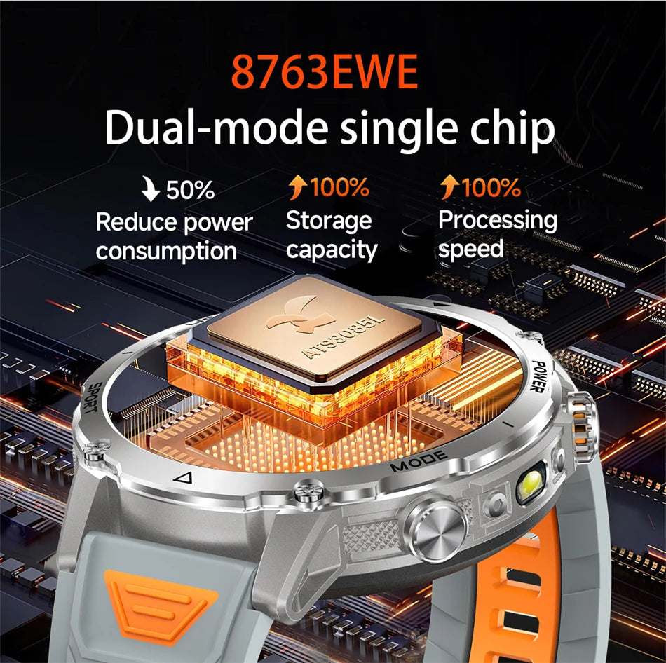 Reloj Inteligente Militar con Linterna Bluetooth 2026