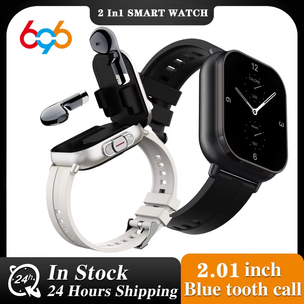 TWS auriculares Smartwatch 2,01 "auriculares 2 en 1 reloj inteligente BT llamada diente azul auriculares relojes ritmo cardíaco deporte Fitness pulsera