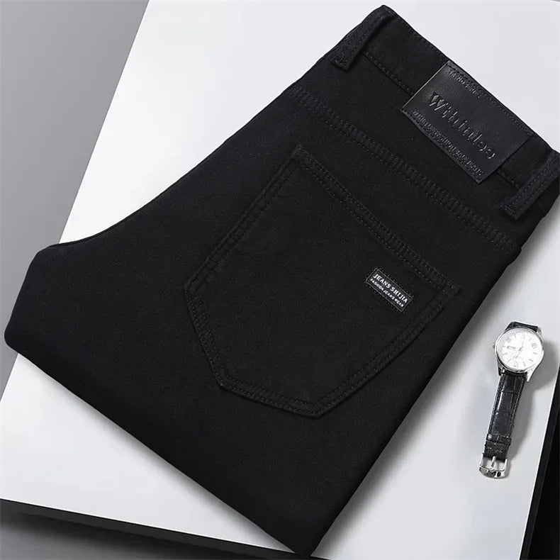 Pantalones Vaqueros Negros Elásticos de Terciopelo para Hombre, Talla Grande