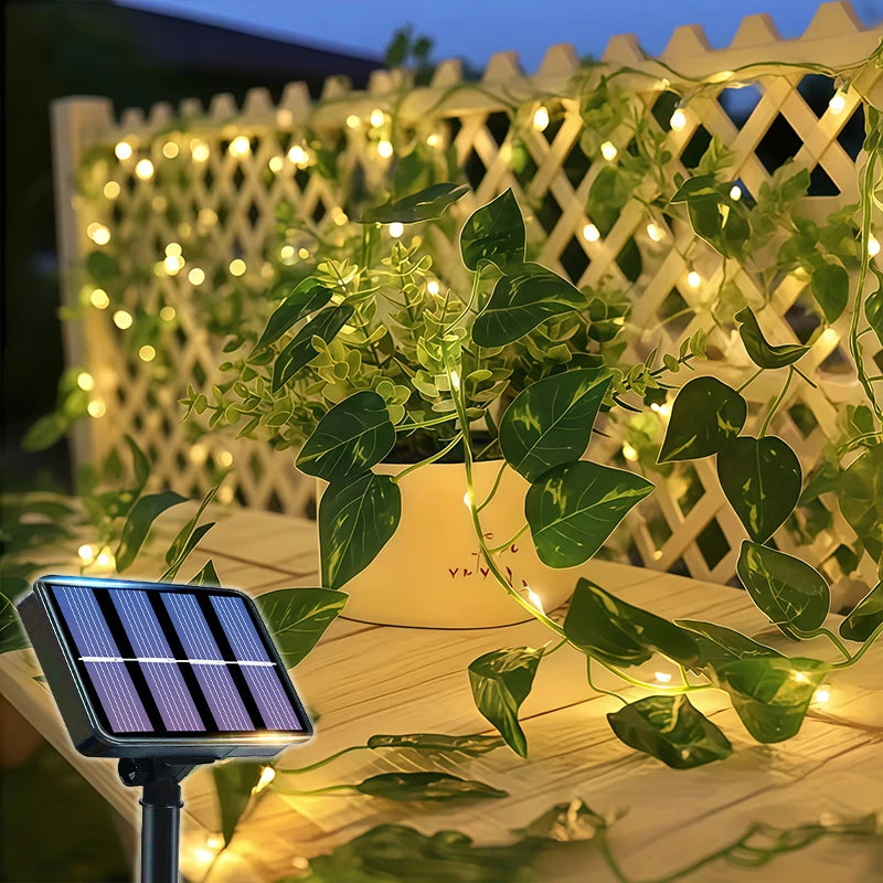 Guirnalda Solar LED con Hojas de Hiedra Artificial para Jardín y Bodas