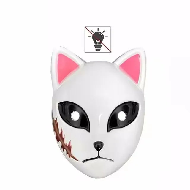 1 máscara facial Led brillante Demon Slayer, accesorio de Cosplay de Anime, cara de gato, zorro, Halloween, luz fría, máscara intermitente, disfraz de fiesta